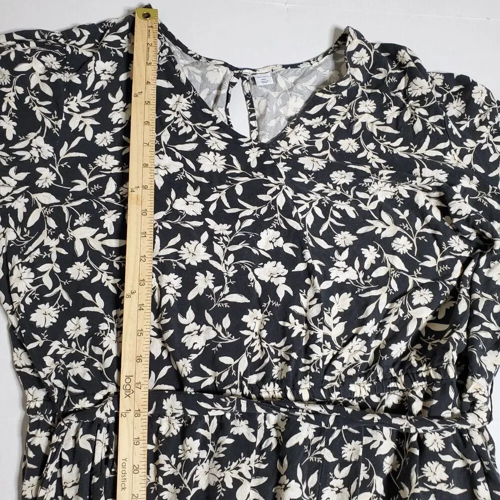 Old Navy Jumpsuit Size XXL 2XL Floral Hibiscus Belted Long Sleeve Womens